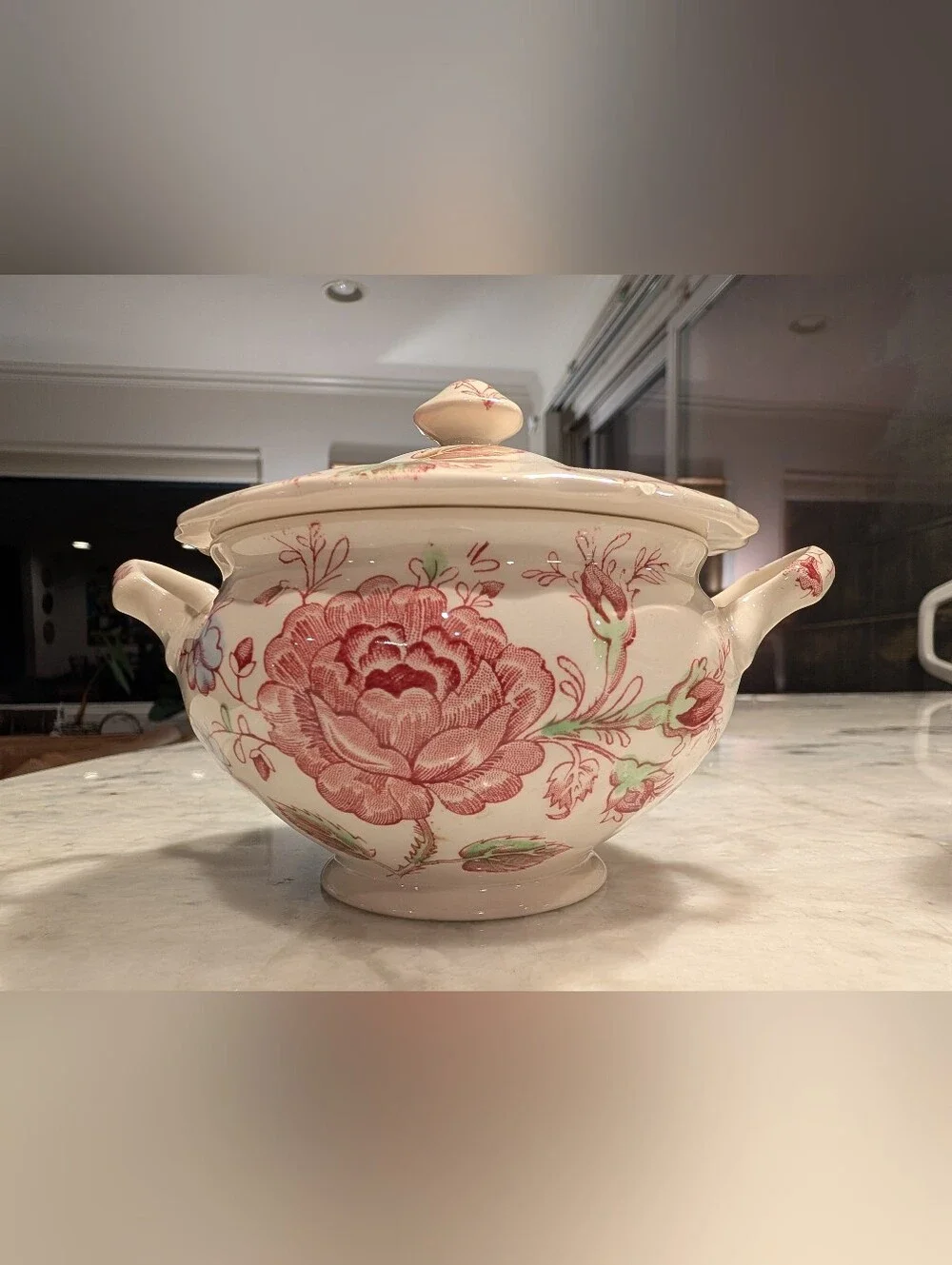Johnson Brothers Rose Chintz Floral Porcelain Sugar Bowl and Creamer Set - Pink